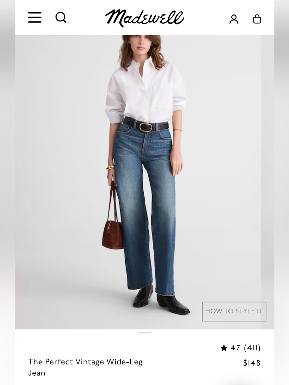 NWT Madewell Vintage Wide Leg Jeans in Medium Blue Wash